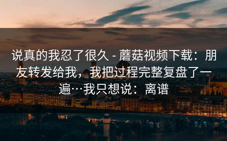 说真的我忍了很久 - 蘑菇视频下载：朋友转发给我，我把过程完整复盘了一遍…我只想说：离谱